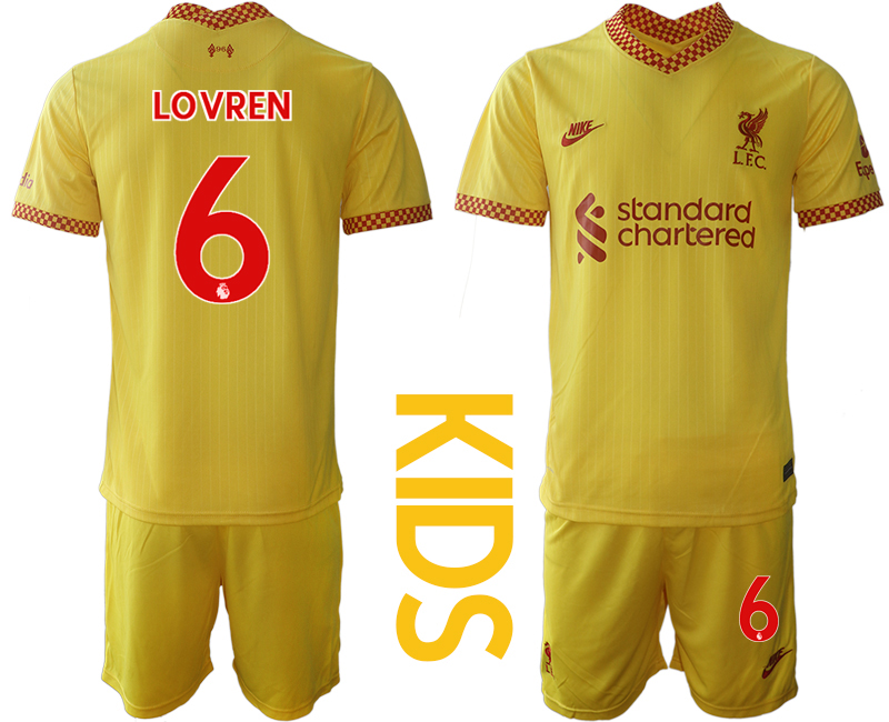Youth 2021-2022 Club Liverpool Second away yellow #6 Soccer Jersey->youth soccer jersey->Youth Jersey